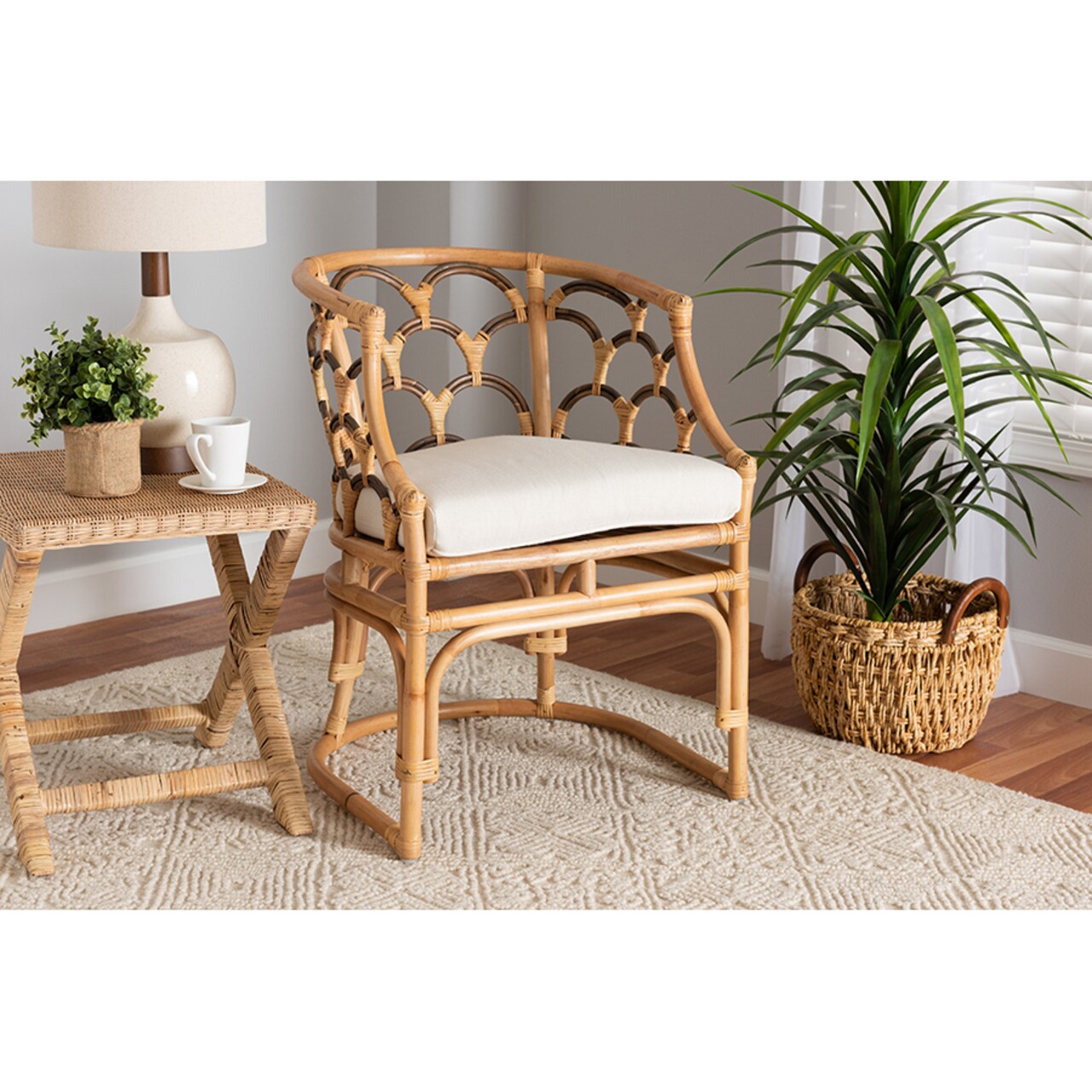 Wholesale Interiors Baxton Studio Aster Modern Bohemian Natural Brown Rattan Armchair